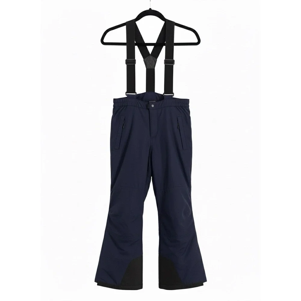 Lands' End Kids Snow Pants Sz 7 Navy Insulated Bib Waterproof Warm Ski Snowboard